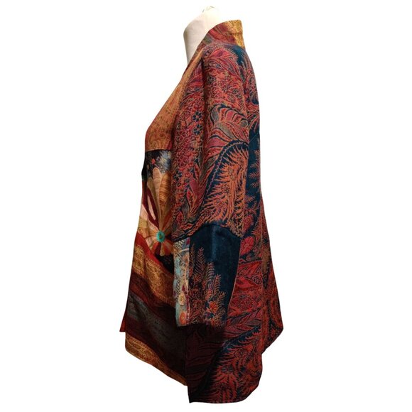 Soft Surroundings M Jacket Boho Floral Patchwork Embroidered Wool Silk Kimono - Picture 10 of 16